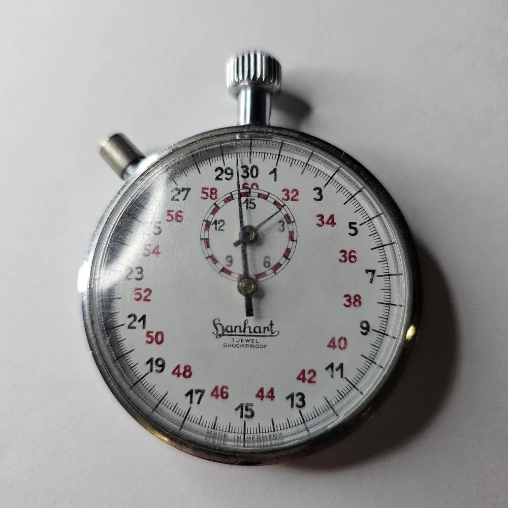 Vintage Hanhart Stopwatch 1 Jewel Shockproof Mechanical Made in Germany Chrome